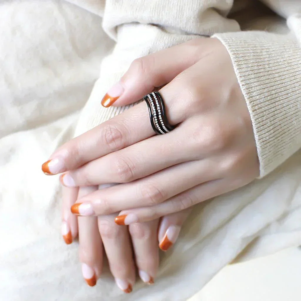 Black Rings for Women 316L Stainless Steel DA126 - AAA Grade Cubic Zirconia in Clear - Jewelry Store by Erik Rayo