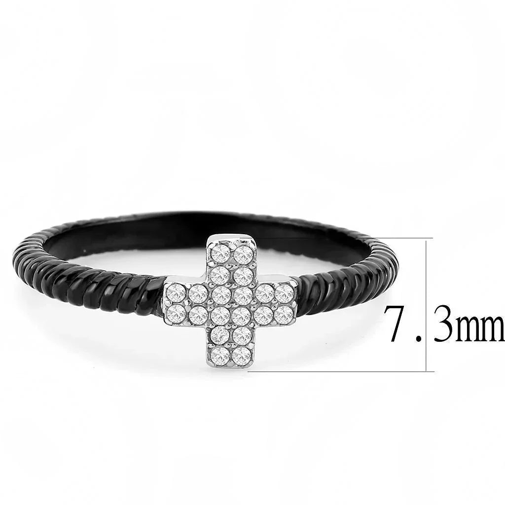 Rings for Women Two-Tone Black 316L Stainless Steel DA127 - AAA Grade Cubic Zirconia in Clear - Jewelry Store by Erik Rayo