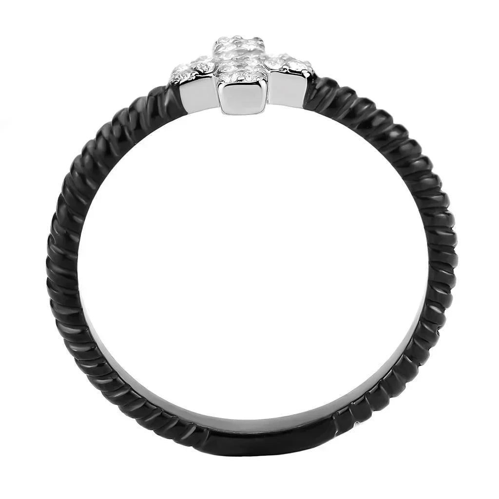 Rings for Women Two-Tone Black 316L Stainless Steel DA127 - AAA Grade Cubic Zirconia in Clear - Jewelry Store by Erik Rayo