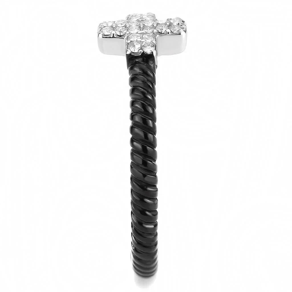 Rings for Women Two-Tone Black 316L Stainless Steel DA127 - AAA Grade Cubic Zirconia in Clear - Jewelry Store by Erik Rayo