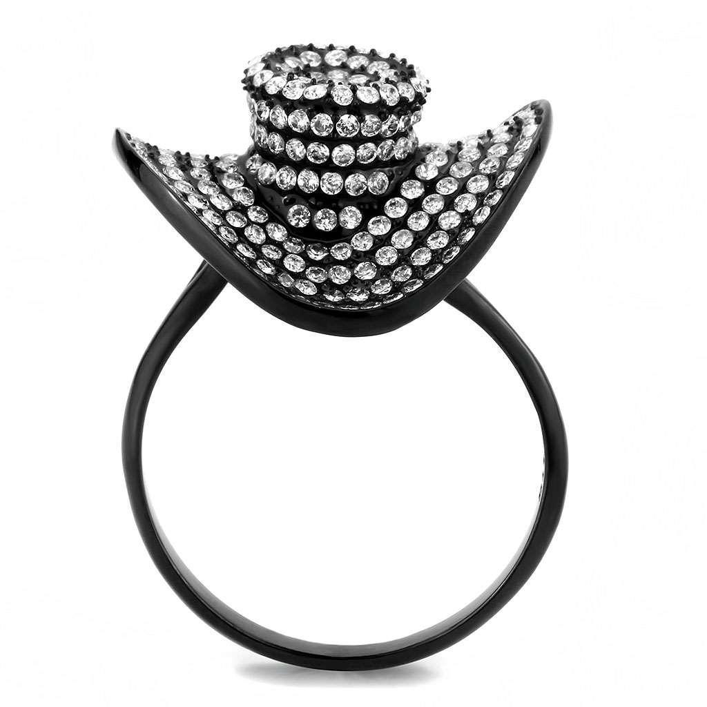Black Rings for Women 316L Stainless Steel DA128 - AAA Grade Cubic Zirconia in Clear - Jewelry Store by Erik Rayo