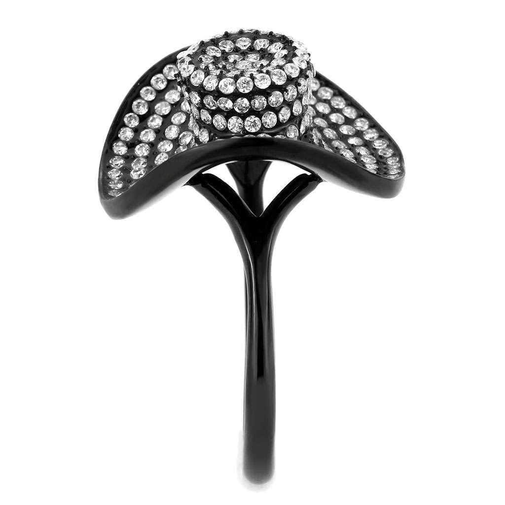 Black Rings for Women 316L Stainless Steel DA128 - AAA Grade Cubic Zirconia in Clear - Jewelry Store by Erik Rayo