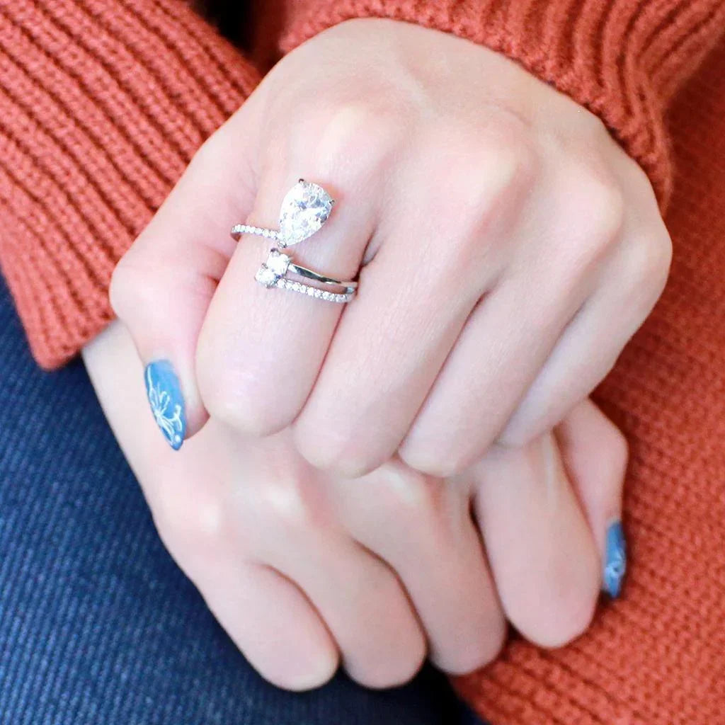 Silver Rings for Women 316L Stainless Steel DA130 - AAA Grade Cubic Zirconia in Clear - Jewelry Store by Erik Rayo