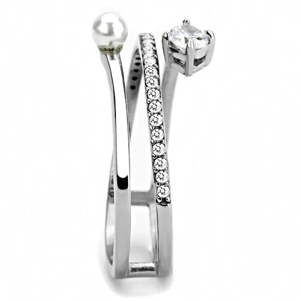 Silver Rings for Women 316L Stainless Steel DA134 - AAA Grade Cubic Zirconia in Clear - Jewelry Store by Erik Rayo