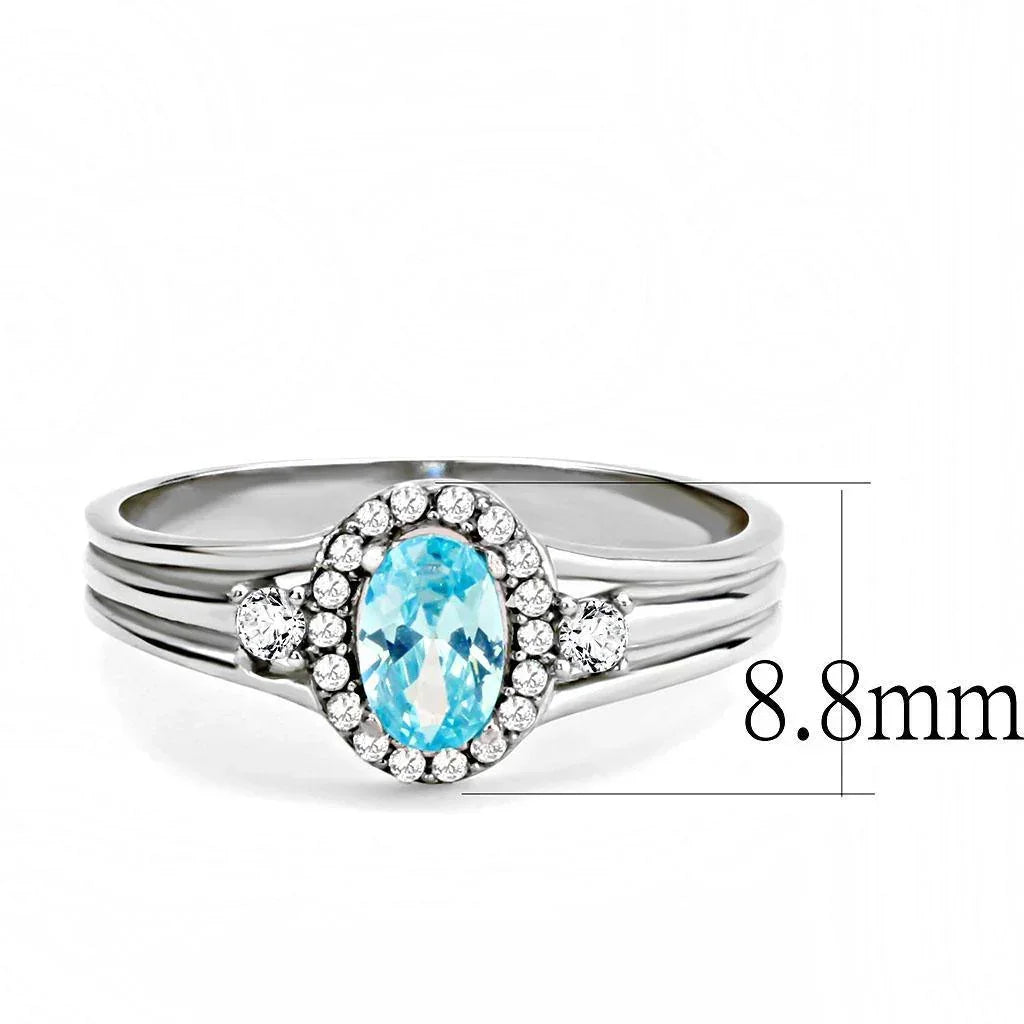 Silver Rings for Women 316L Stainless Steel DA166 - AAA Grade Cubic Zirconia in Sea Blue - Jewelry Store by Erik Rayo