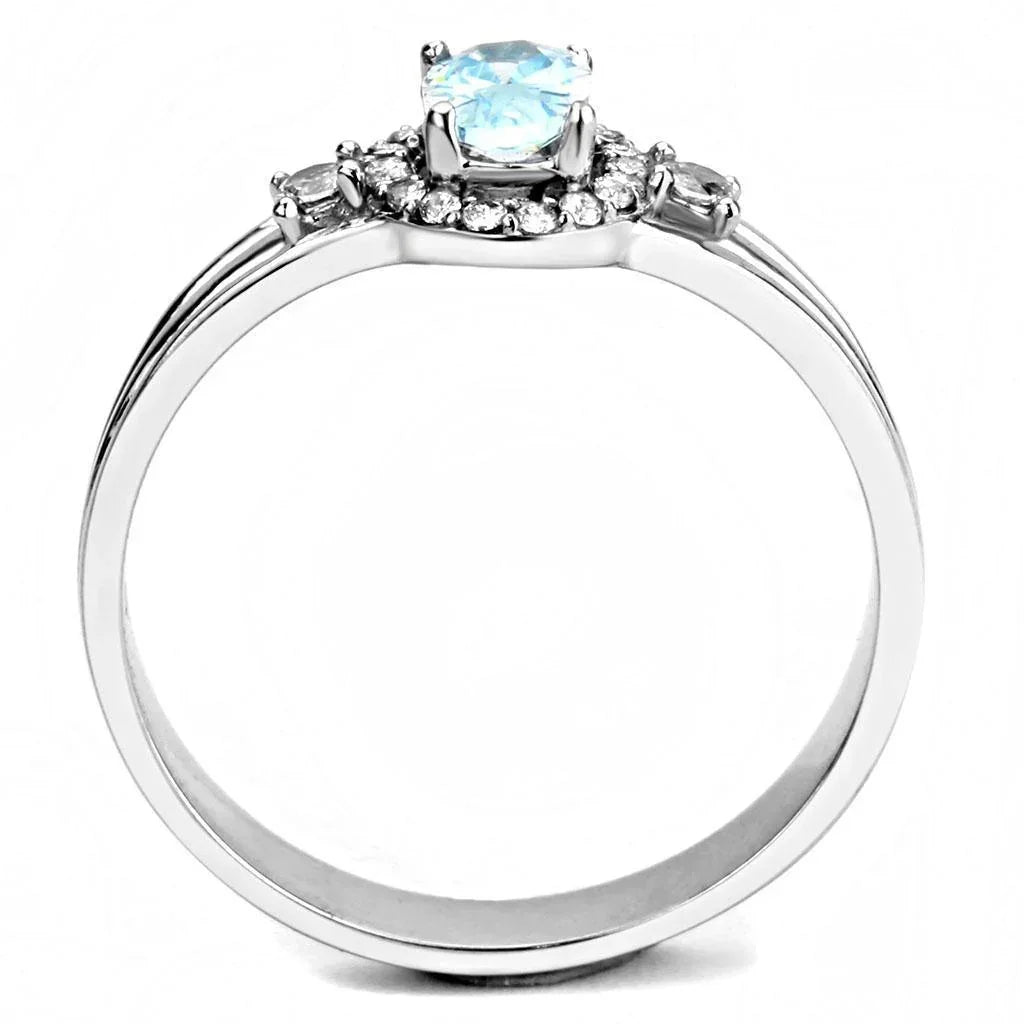 Silver Rings for Women 316L Stainless Steel DA166 - AAA Grade Cubic Zirconia in Sea Blue - Jewelry Store by Erik Rayo