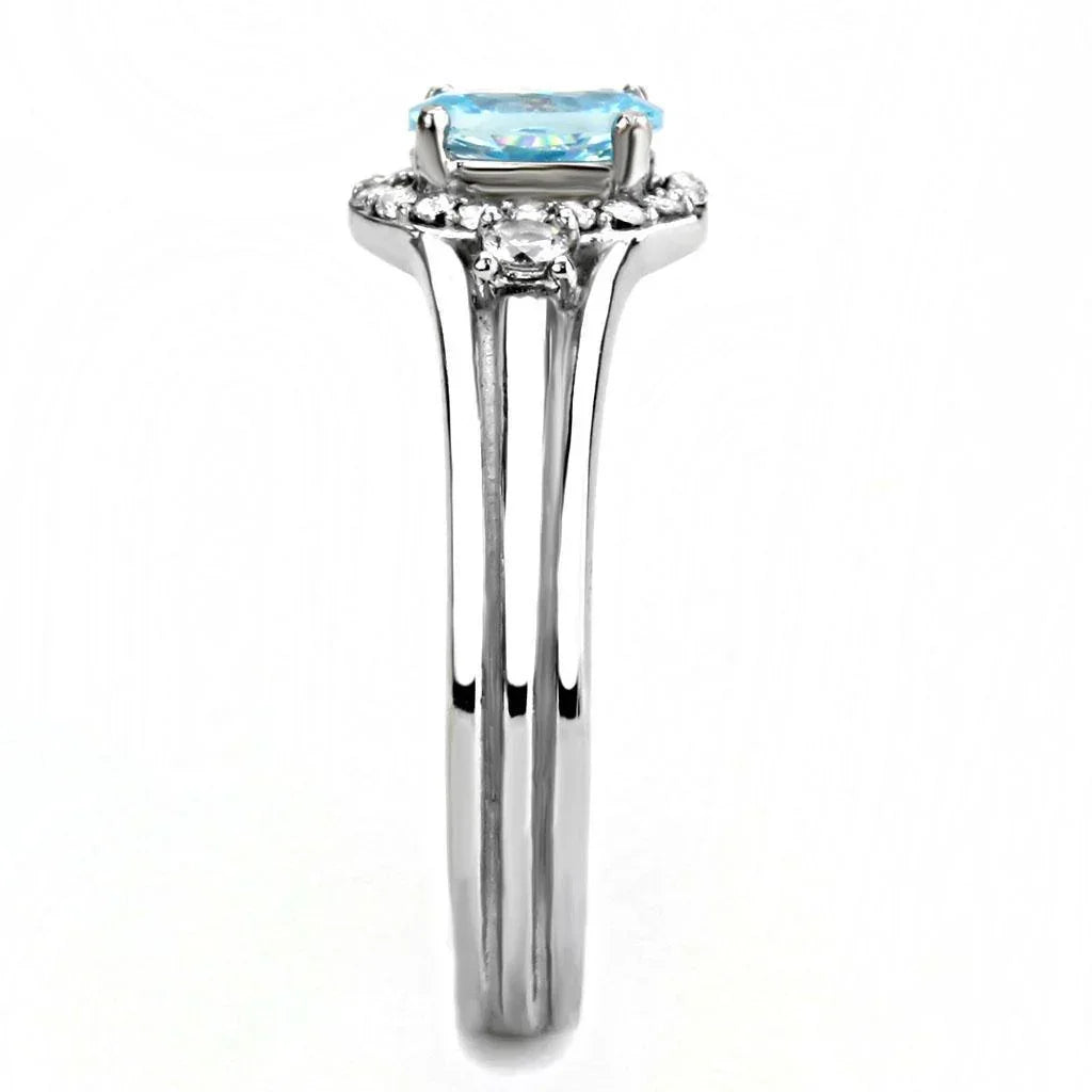 Silver Rings for Women 316L Stainless Steel DA166 - AAA Grade Cubic Zirconia in Sea Blue - Jewelry Store by Erik Rayo