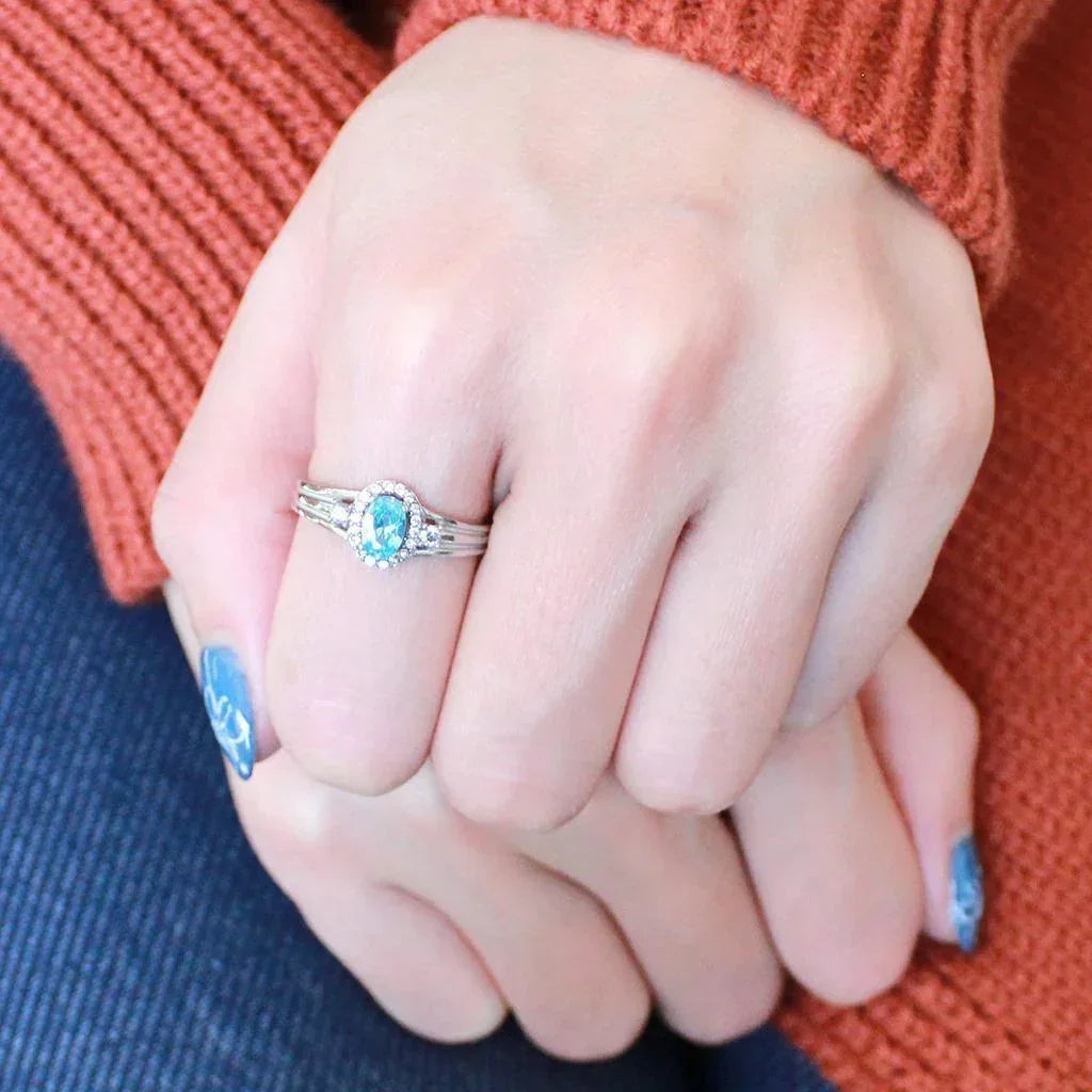 Silver Rings for Women 316L Stainless Steel DA166 - AAA Grade Cubic Zirconia in Sea Blue - Jewelry Store by Erik Rayo
