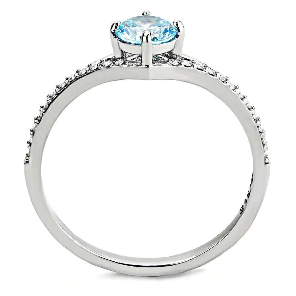 Silver Rings for Women 316L Stainless Steel DA167 - AAA Grade Cubic Zirconia in Sea Blue - Jewelry Store by Erik Rayo