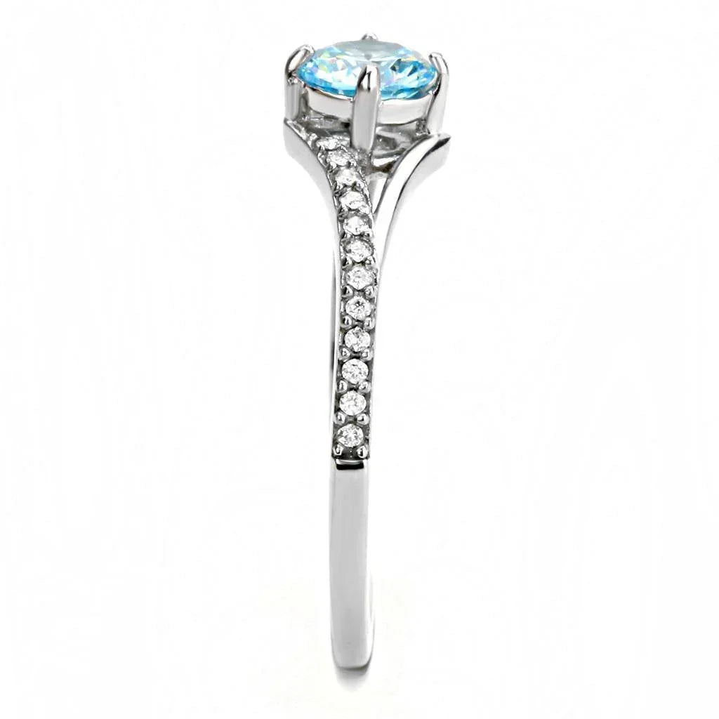 Silver Rings for Women 316L Stainless Steel DA167 - AAA Grade Cubic Zirconia in Sea Blue - Jewelry Store by Erik Rayo