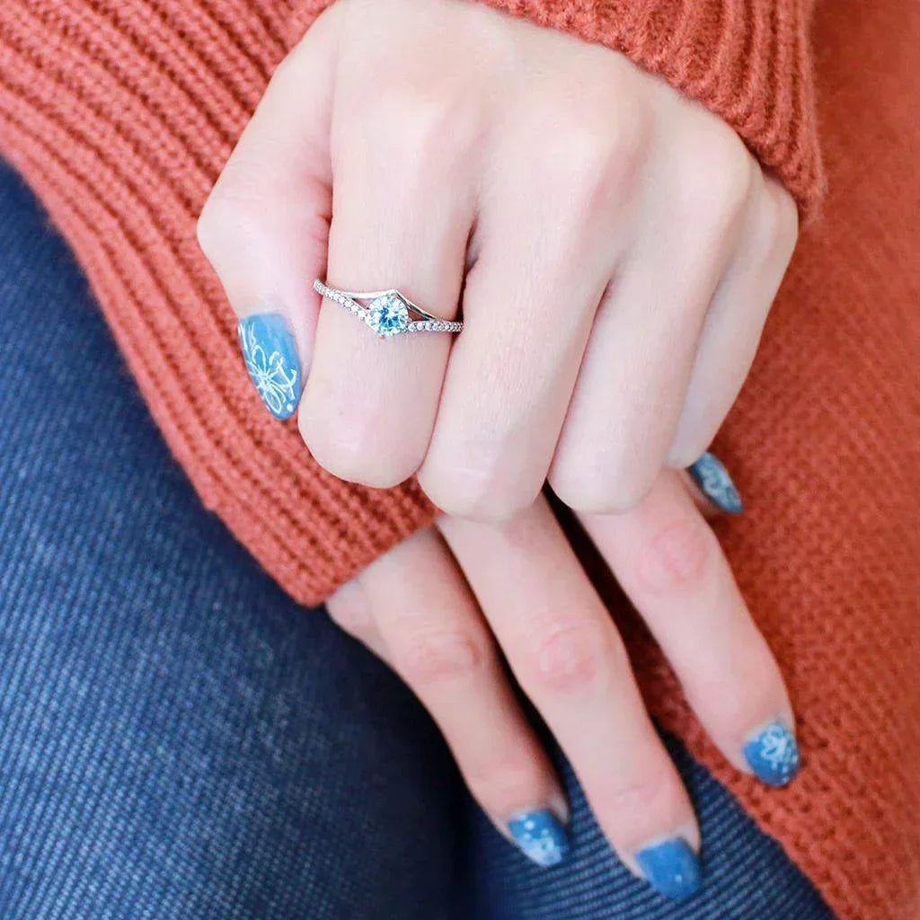 Silver Rings for Women 316L Stainless Steel DA167 - AAA Grade Cubic Zirconia in Sea Blue - Jewelry Store by Erik Rayo