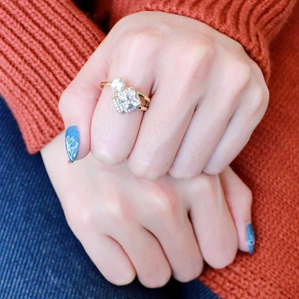 Gold Rings for Women 316L Stainless Steel DA173 - AAA Grade Cubic Zirconia in Clear - Jewelry Store by Erik Rayo
