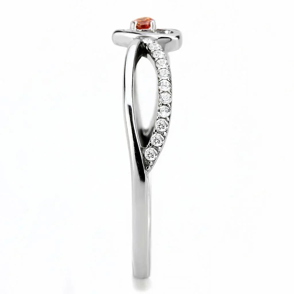 Silver Rings for Women 316L Stainless Steel DA235 - AAA Grade Cubic Zirconia in Orange - Jewelry Store by Erik Rayo