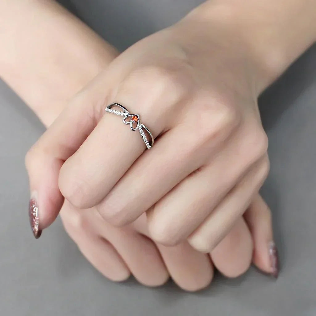 Silver Rings for Women 316L Stainless Steel DA235 - AAA Grade Cubic Zirconia in Orange - Jewelry Store by Erik Rayo