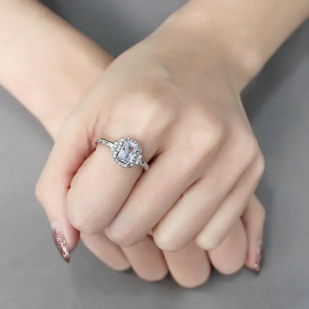 Silver Rings for Women 316L Stainless Steel DA246 - AAA Grade Cubic Zirconia in Light Amethyst - Jewelry Store by Erik Rayo