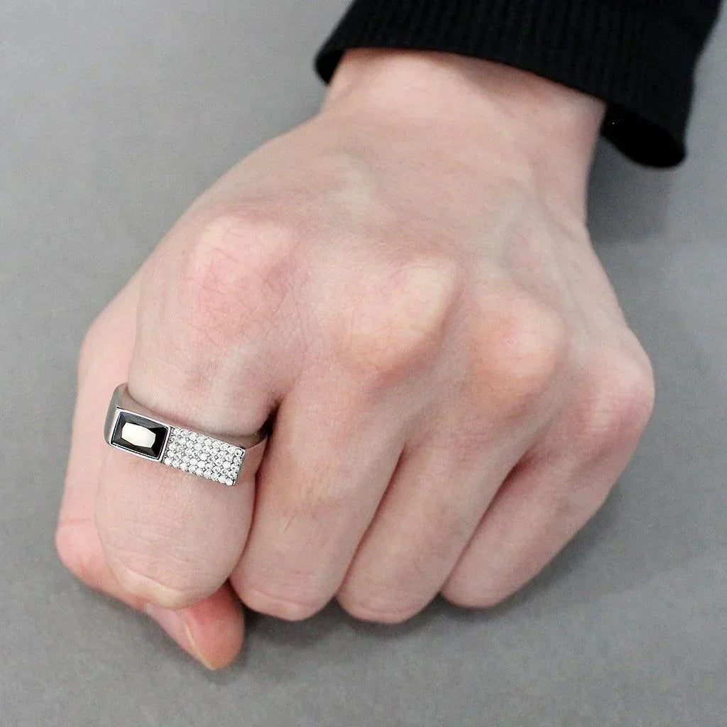 Silver Rings for Women 316L Stainless Steel DA252 - AAA Grade Cubic Zirconia in Black Diamond - Jewelry Store by Erik Rayo