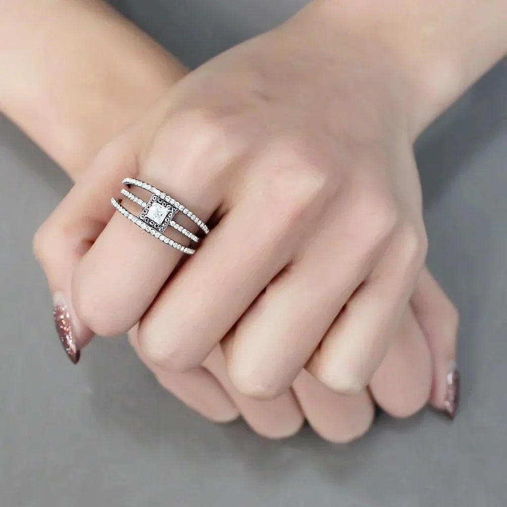 Silver Rings for Women 316L Stainless Steel DA257 - AAA Grade Cubic Zirconia in Clear - Jewelry Store by Erik Rayo