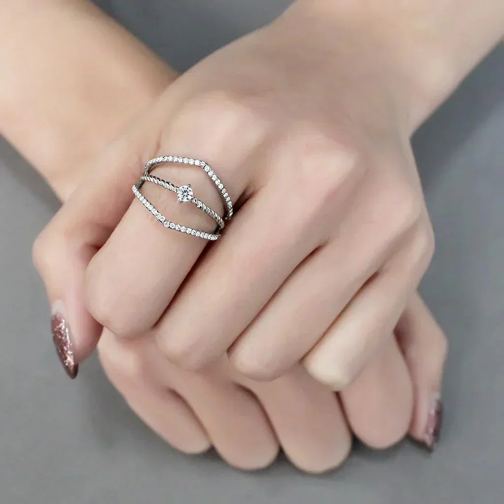 Silver Rings for Women 316L Stainless Steel DA264 - AAA Grade Cubic Zirconia in Clear - Jewelry Store by Erik Rayo