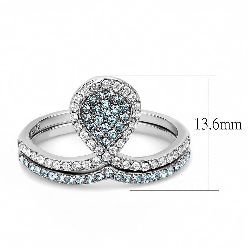 Silver Rings for Women 316L Stainless Steel DA268 - AAA Grade Cubic Zirconia in Sea Blue - Jewelry Store by Erik Rayo
