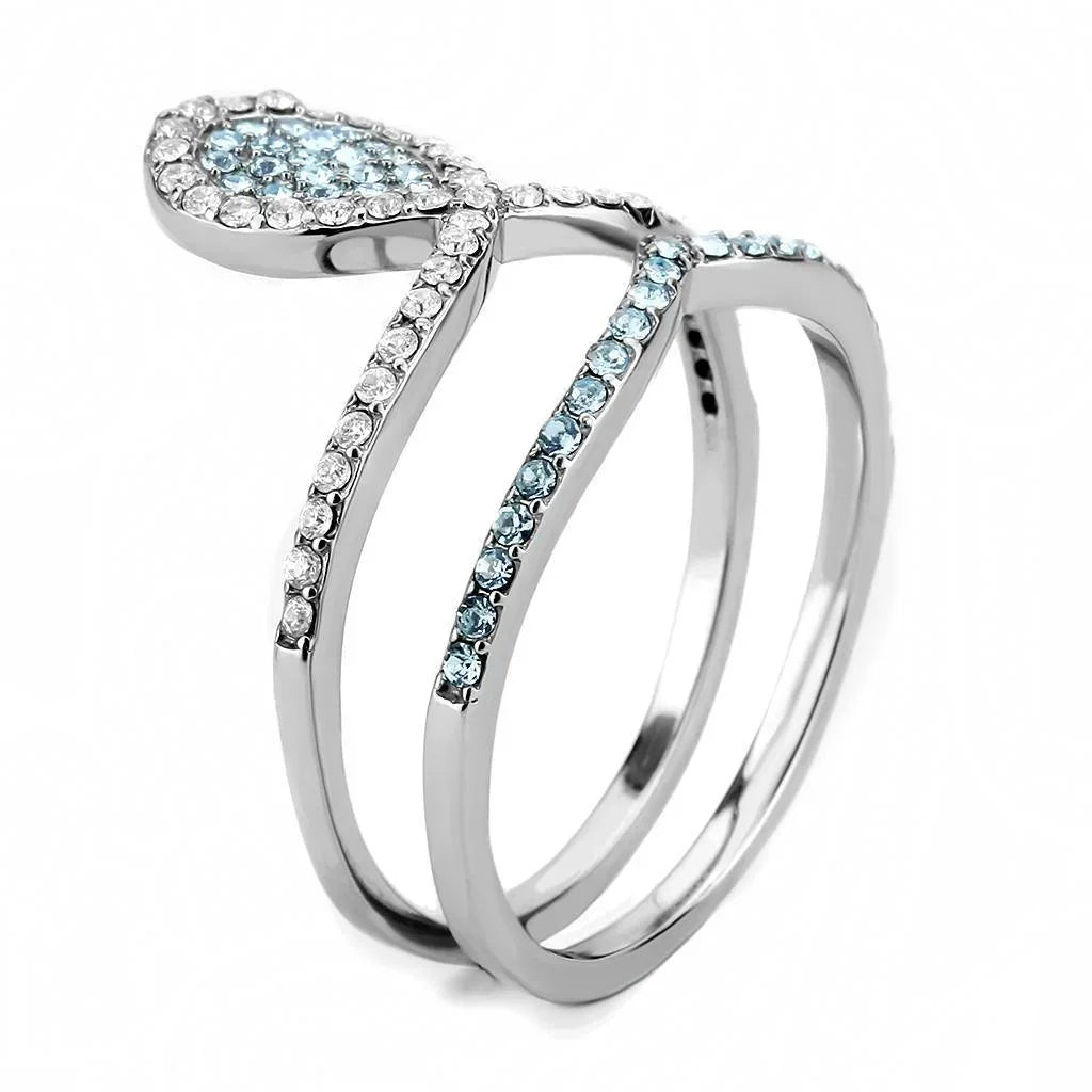 Silver Rings for Women 316L Stainless Steel DA268 - AAA Grade Cubic Zirconia in Sea Blue - Jewelry Store by Erik Rayo