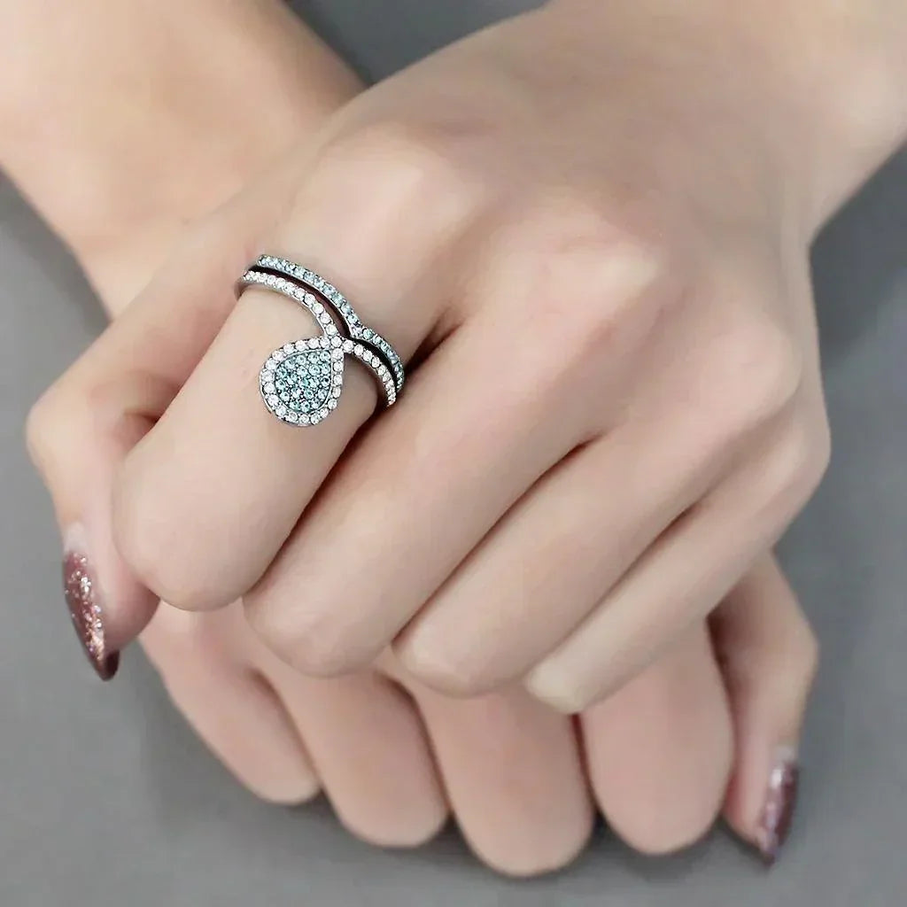 Silver Rings for Women 316L Stainless Steel DA268 - AAA Grade Cubic Zirconia in Sea Blue - Jewelry Store by Erik Rayo