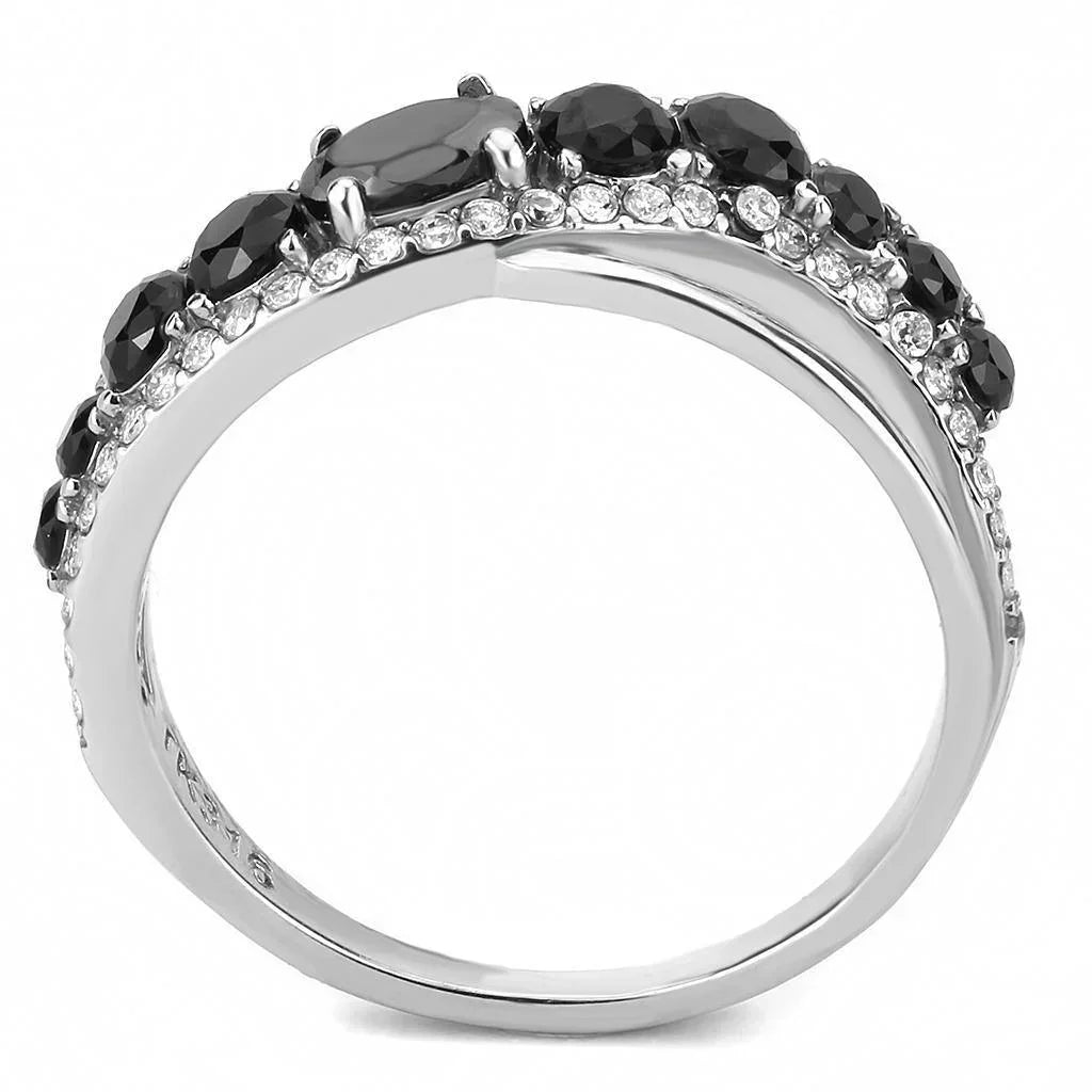 Silver Rings for Women 316L Stainless Steel DA269 - AAA Grade Cubic Zirconia in Black Diamond - Jewelry Store by Erik Rayo