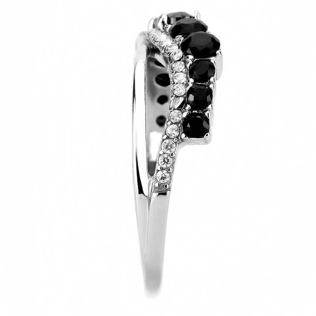 Silver Rings for Women 316L Stainless Steel DA269 - AAA Grade Cubic Zirconia in Black Diamond - Jewelry Store by Erik Rayo