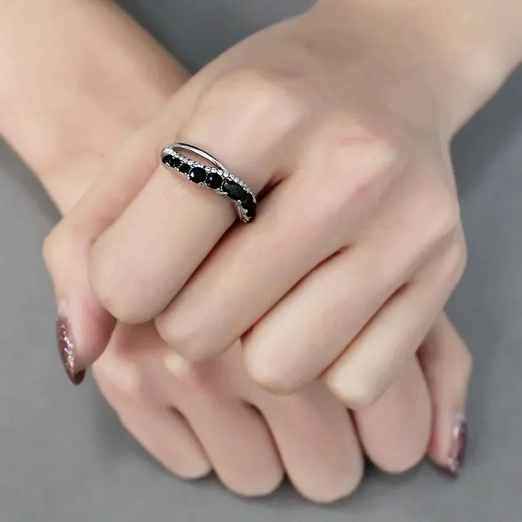 Silver Rings for Women 316L Stainless Steel DA269 - AAA Grade Cubic Zirconia in Black Diamond - Jewelry Store by Erik Rayo
