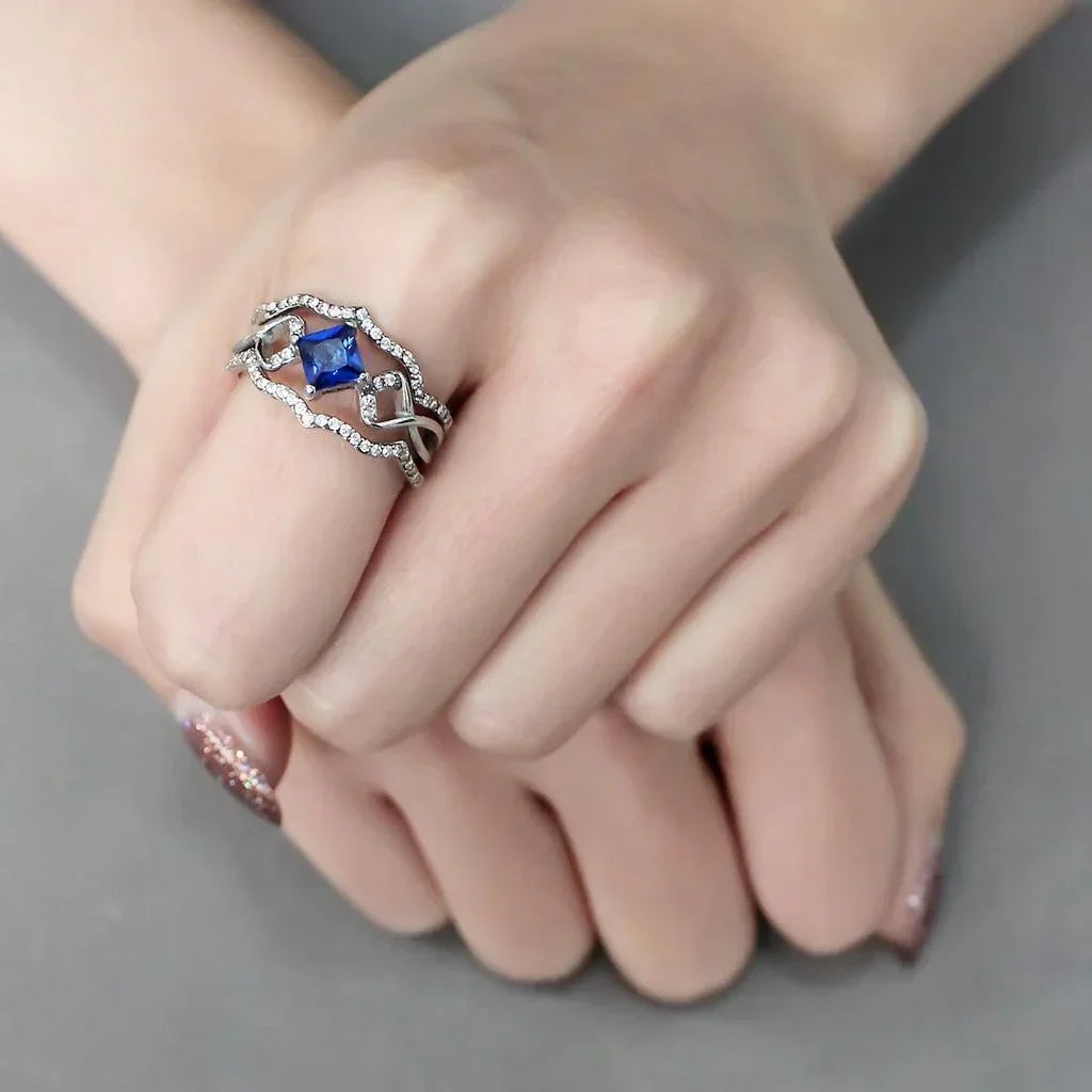 Silver Rings for Women 316L Stainless Steel DA272 - Spinel in London Blue - Jewelry Store by Erik Rayo
