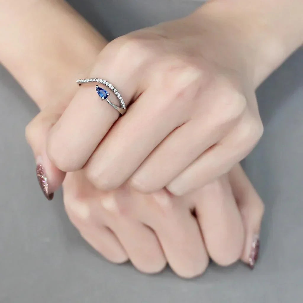Silver Rings for Women 316L Stainless Steel DA273 - Spinel in London Blue - Jewelry Store by Erik Rayo