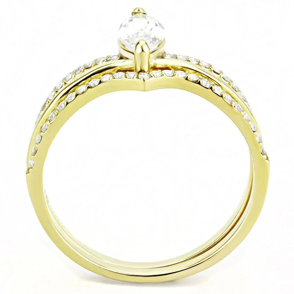 Gold Rings for Women 316L Stainless Steel DA276 - AAA Grade Cubic Zirconia in Clear - Jewelry Store by Erik Rayo