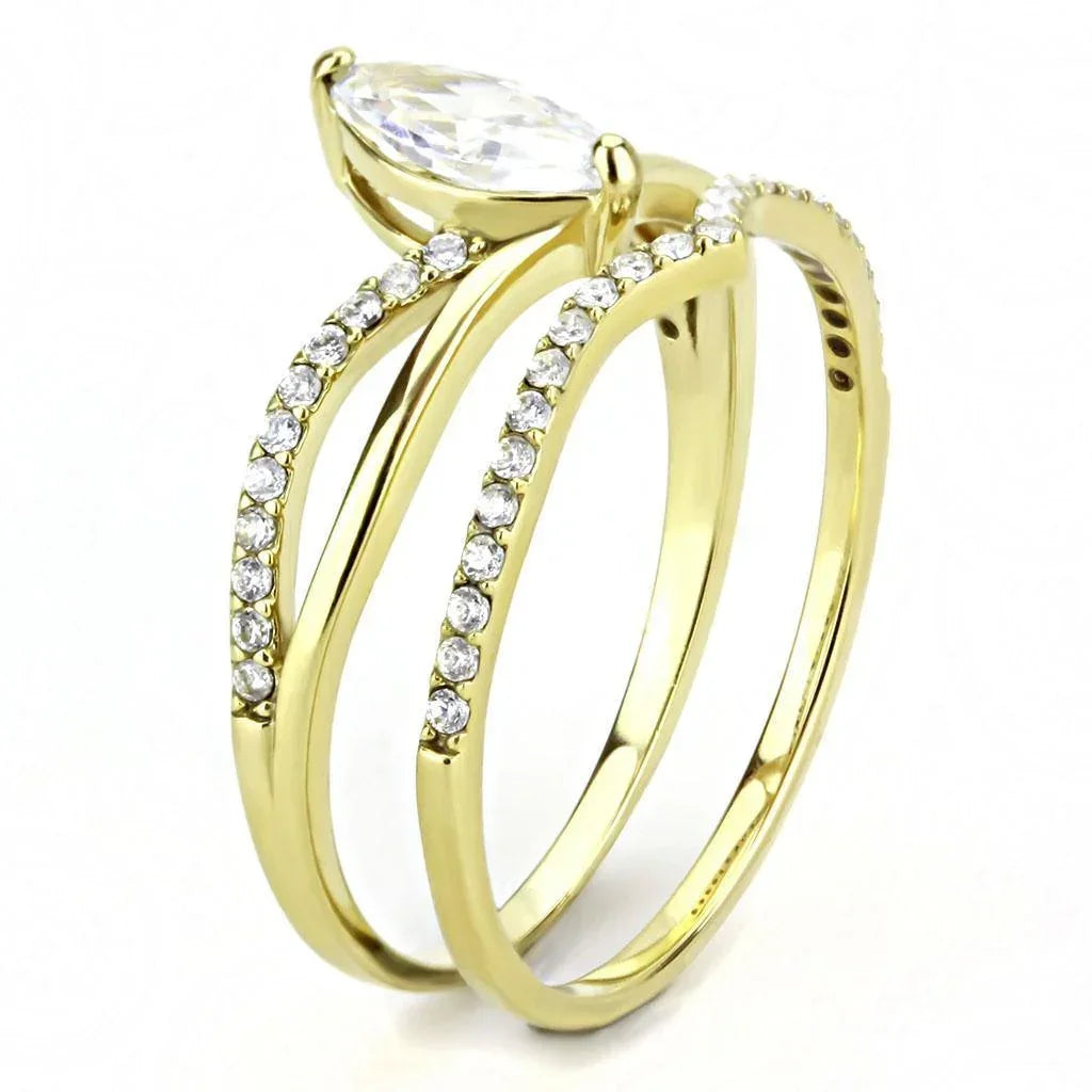 Gold Rings for Women 316L Stainless Steel DA276 - AAA Grade Cubic Zirconia in Clear - Jewelry Store by Erik Rayo