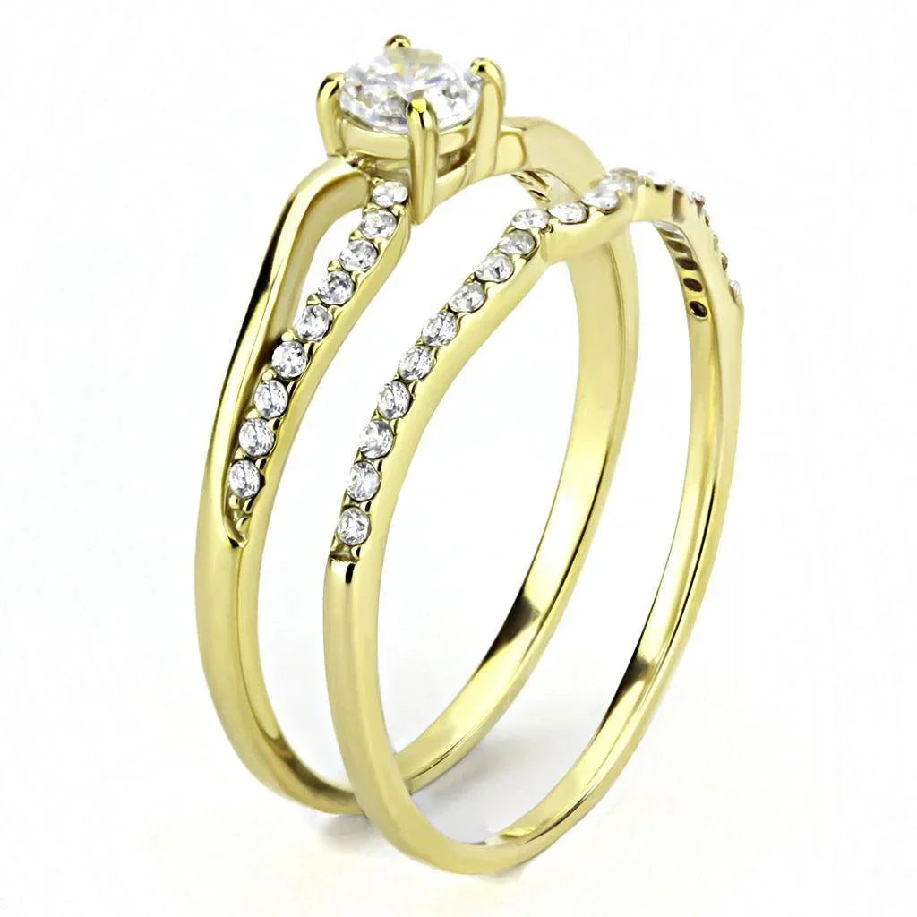 Gold Rings for Women 316L Stainless Steel DA277 - AAA Grade Cubic Zirconia in Clear - Jewelry Store by Erik Rayo