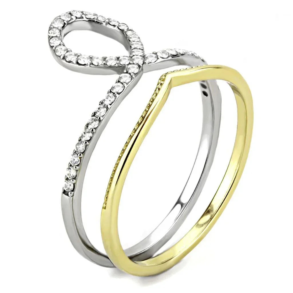 Rings for Women Two-Tone Gold 316L Stainless Steel DA278 - AAA Grade Cubic Zirconia in Clear - Jewelry Store by Erik Rayo
