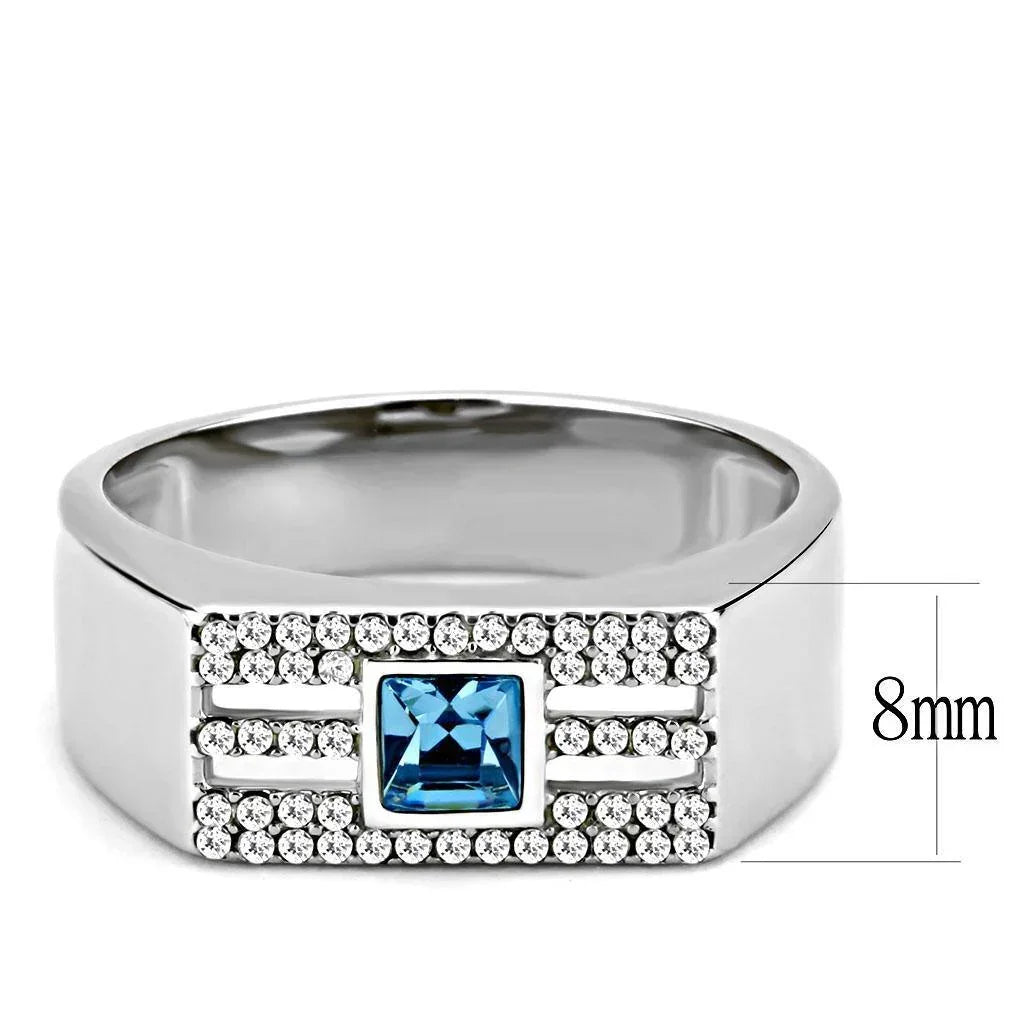 Silver Rings for Women 316L Stainless Steel DA283 - Top Grade Crystal in Sea Blue - Jewelry Store by Erik Rayo