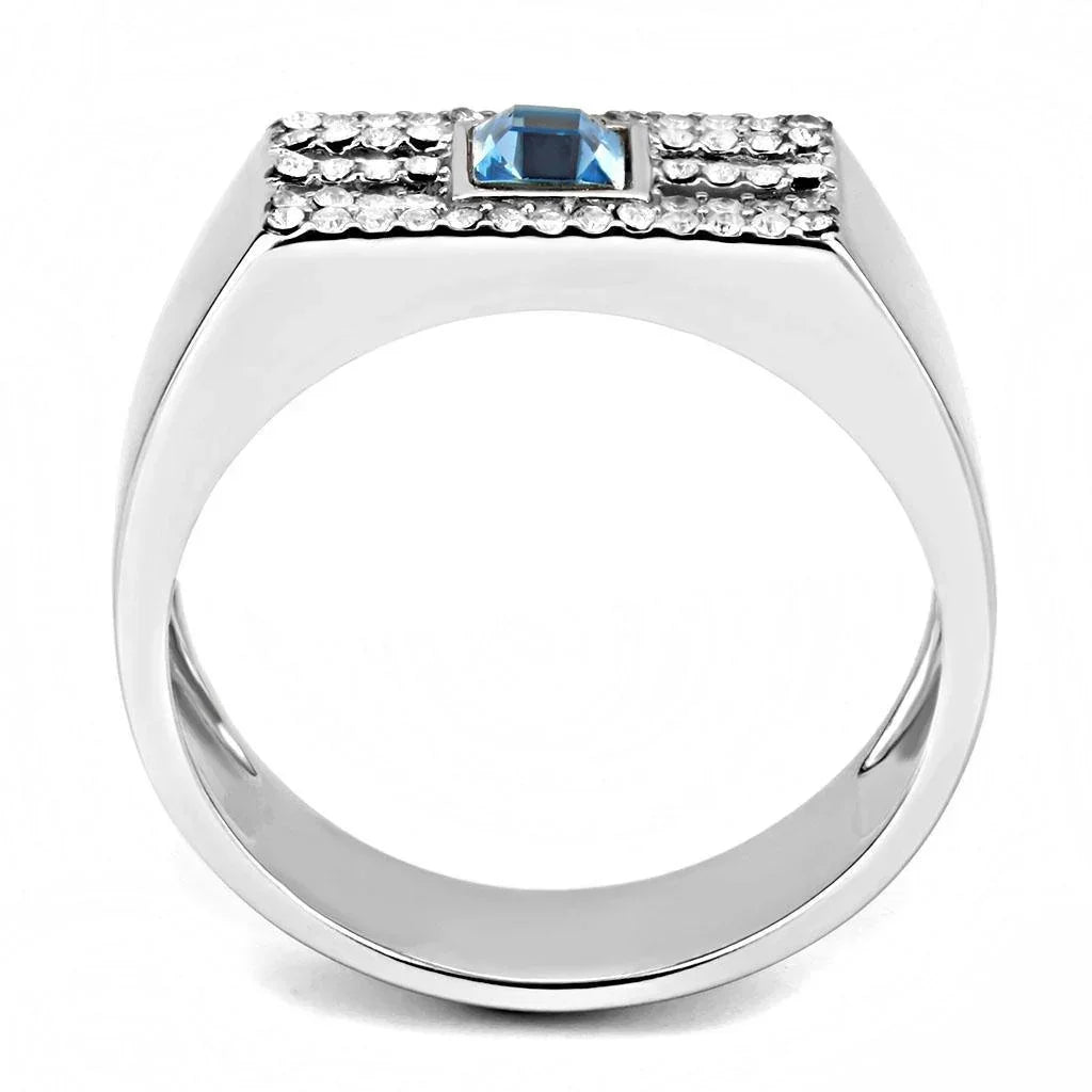 Silver Rings for Women 316L Stainless Steel DA283 - Top Grade Crystal in Sea Blue - Jewelry Store by Erik Rayo