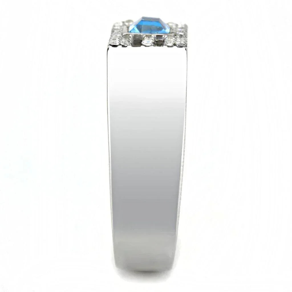 Silver Rings for Women 316L Stainless Steel DA283 - Top Grade Crystal in Sea Blue - Jewelry Store by Erik Rayo