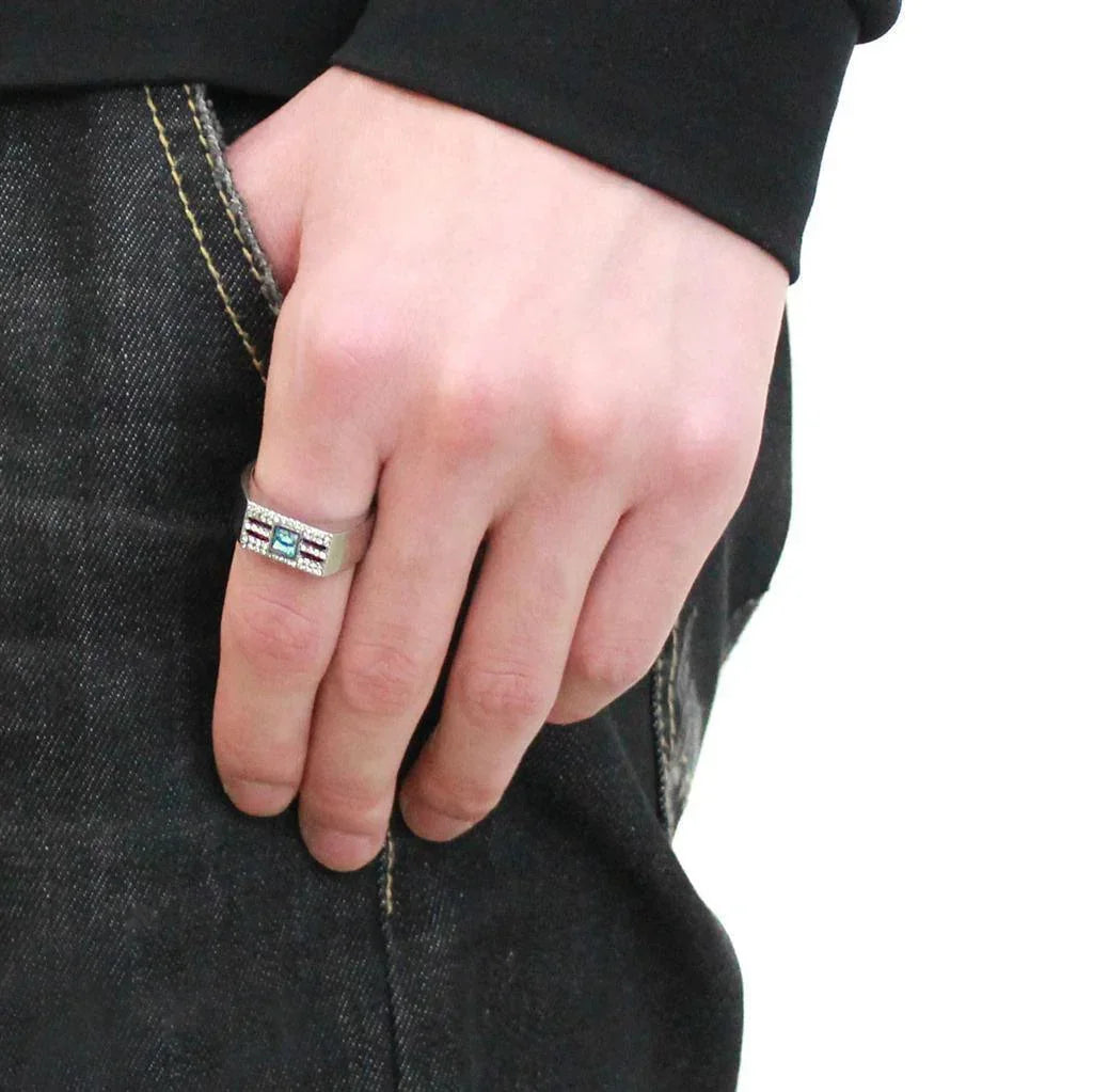 Silver Rings for Women 316L Stainless Steel DA283 - Top Grade Crystal in Sea Blue - Jewelry Store by Erik Rayo