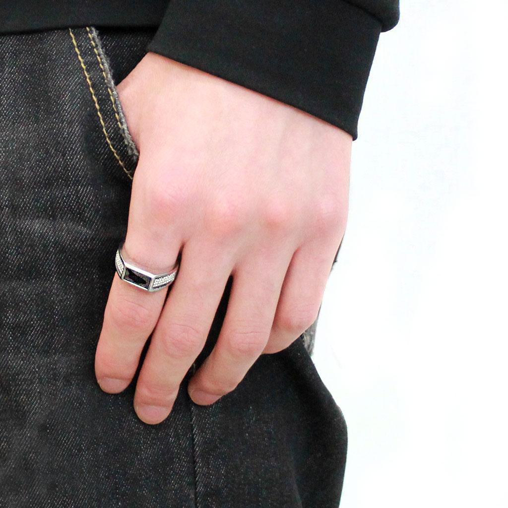 Silver Rings for Women 316L Stainless Steel DA284 - AAA Grade Cubic Zirconia in Black Diamond - Jewelry Store by Erik Rayo