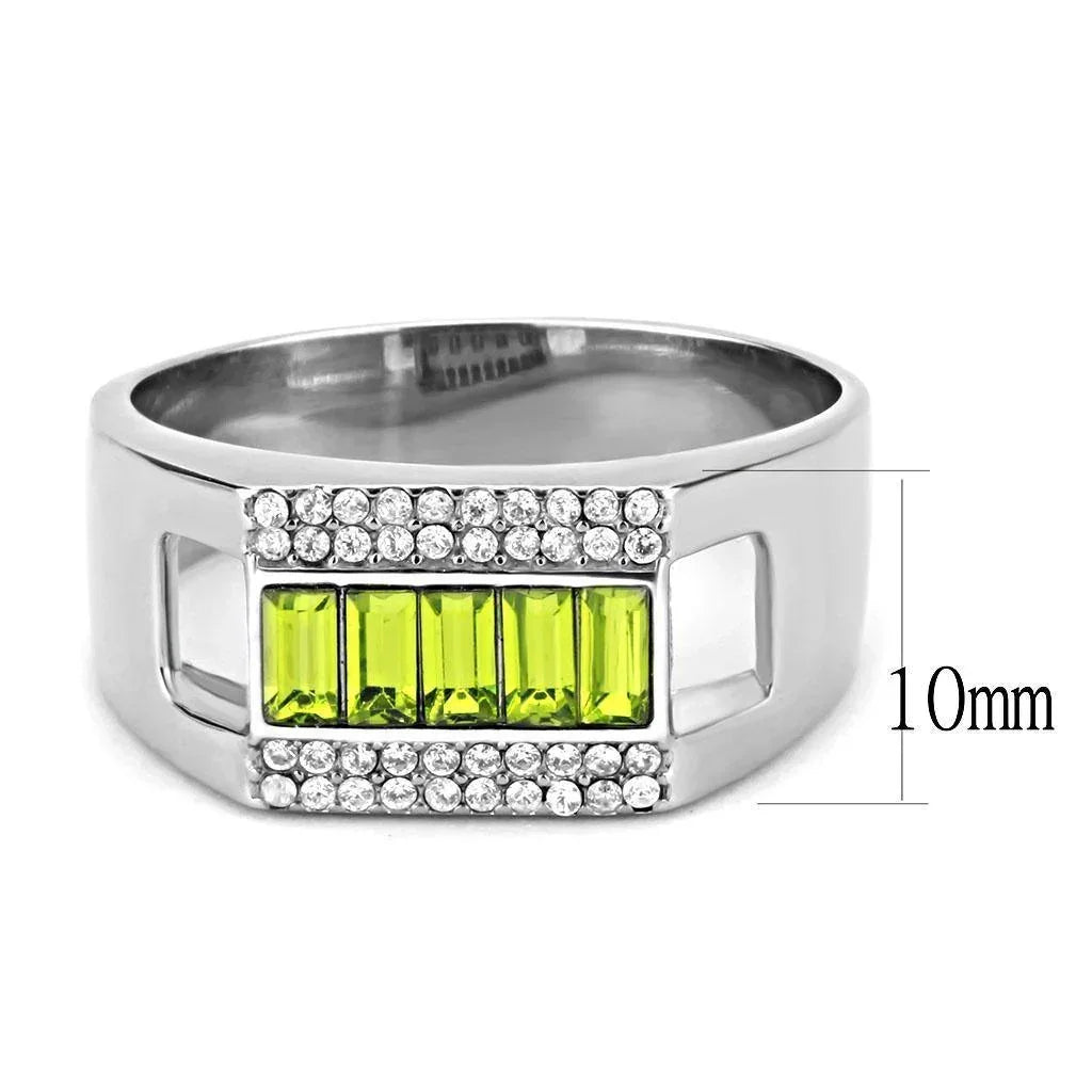 Silver Rings for Women 316L Stainless Steel DA289 - Top Grade Crystal in Olivine Color - Jewelry Store by Erik Rayo
