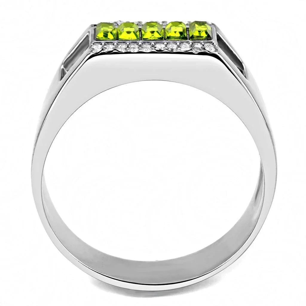 Silver Rings for Women 316L Stainless Steel DA289 - Top Grade Crystal in Olivine Color - Jewelry Store by Erik Rayo
