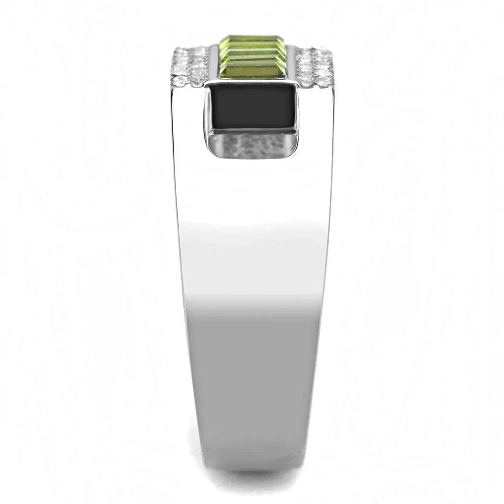Silver Rings for Women 316L Stainless Steel DA289 - Top Grade Crystal in Olivine Color - Jewelry Store by Erik Rayo