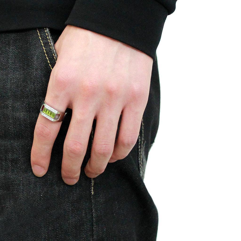 Silver Rings for Women 316L Stainless Steel DA289 - Top Grade Crystal in Olivine Color - Jewelry Store by Erik Rayo