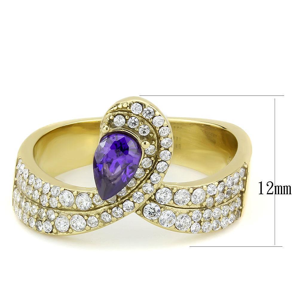 Gold Rings for Women 316L Stainless Steel DA304 - AAA Grade Cubic Zirconia in Tanzanite - Jewelry Store by Erik Rayo