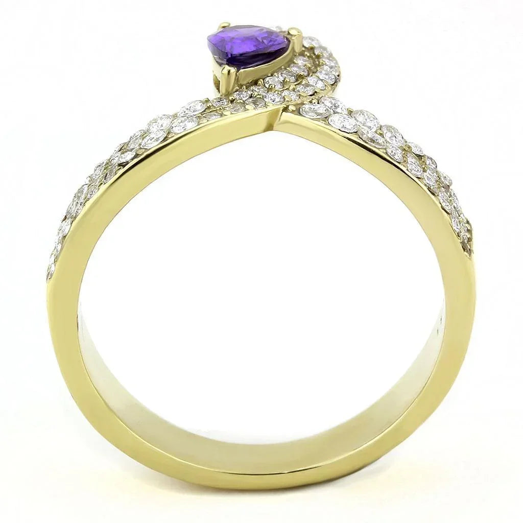 Gold Rings for Women 316L Stainless Steel DA304 - AAA Grade Cubic Zirconia in Tanzanite - Jewelry Store by Erik Rayo