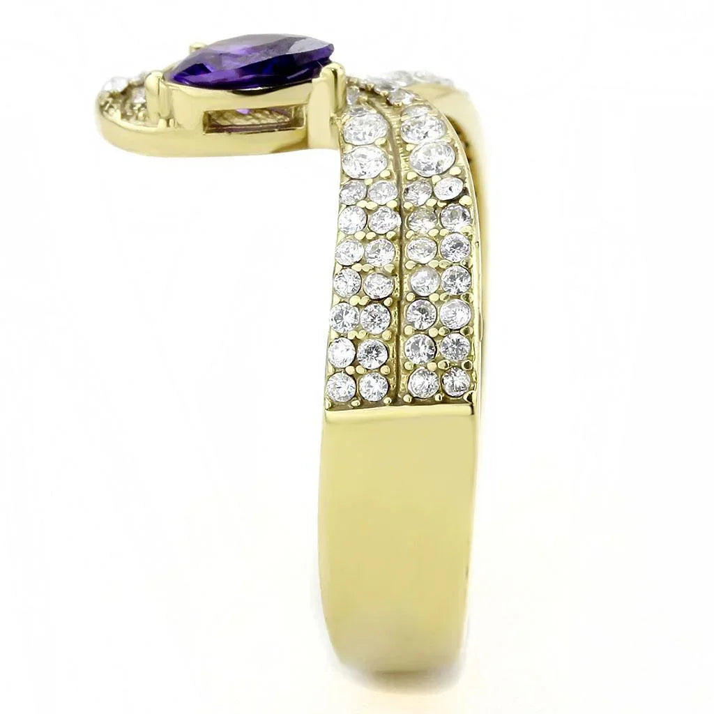 Gold Rings for Women 316L Stainless Steel DA304 - AAA Grade Cubic Zirconia in Tanzanite - Jewelry Store by Erik Rayo
