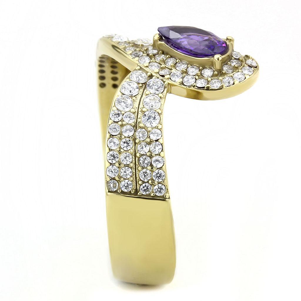 Gold Rings for Women 316L Stainless Steel DA304 - AAA Grade Cubic Zirconia in Tanzanite - Jewelry Store by Erik Rayo