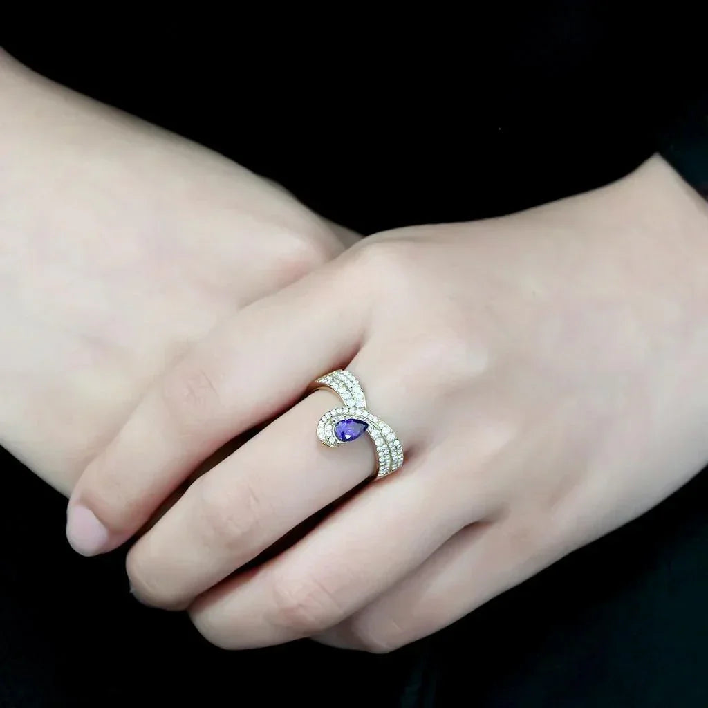Gold Rings for Women 316L Stainless Steel DA304 - AAA Grade Cubic Zirconia in Tanzanite - Jewelry Store by Erik Rayo