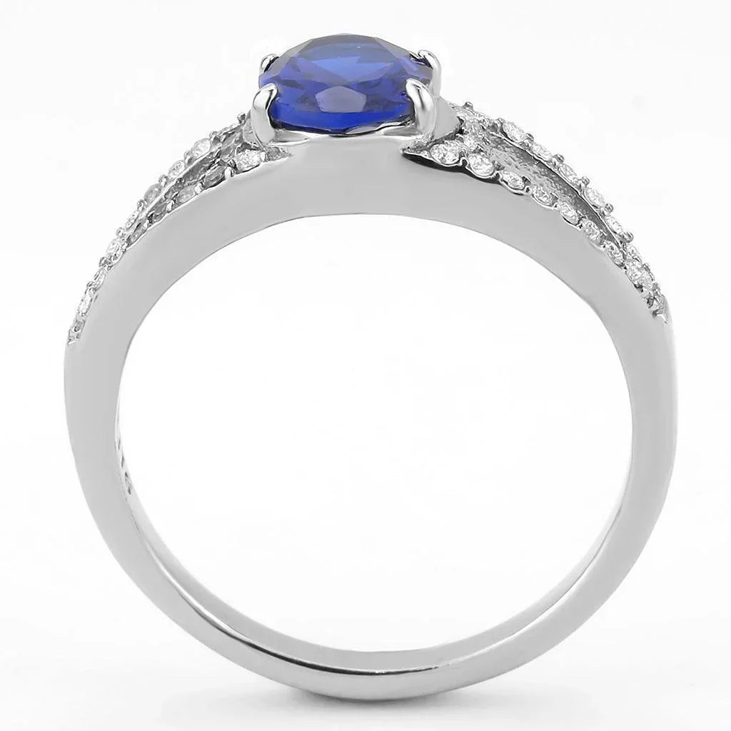 Silver Rings for Women 316L Stainless Steel DA306 - Spinel in London Blue - Jewelry Store by Erik Rayo