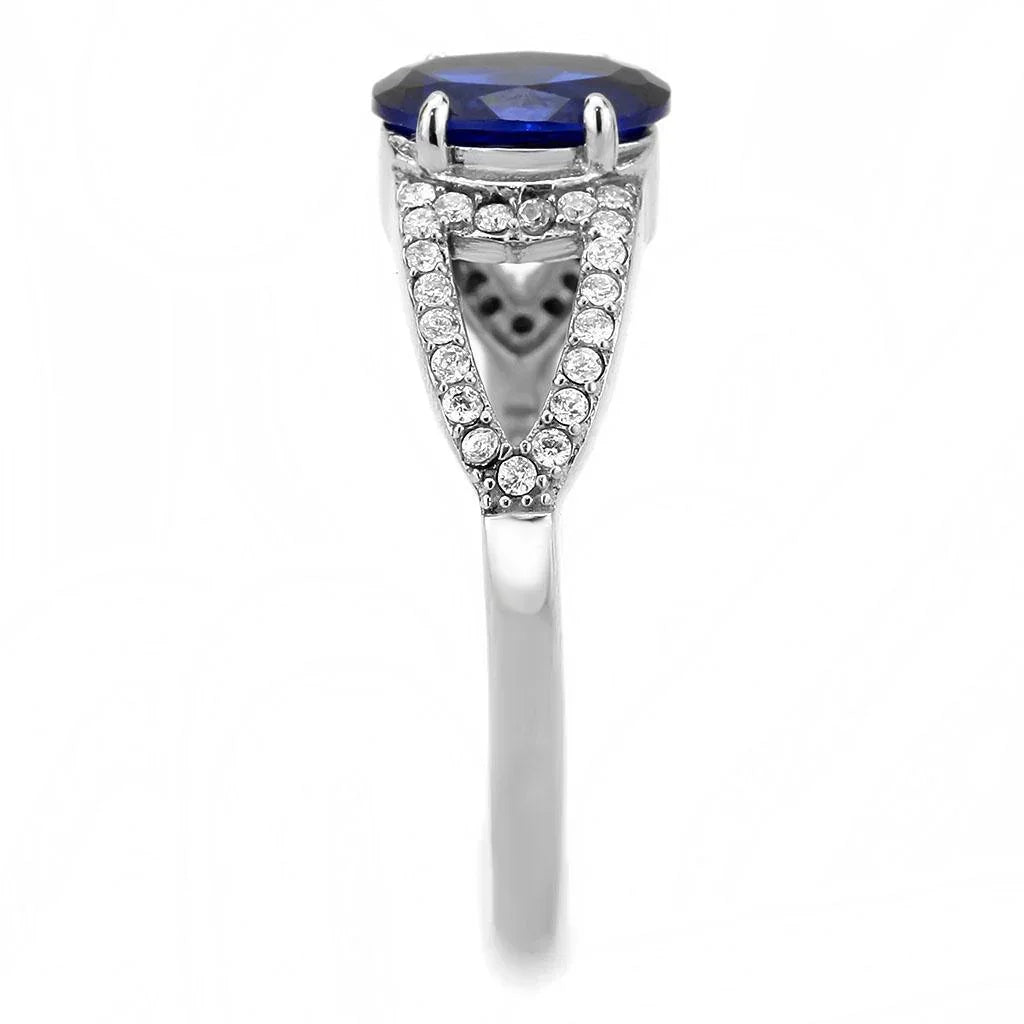 Silver Rings for Women 316L Stainless Steel DA306 - Spinel in London Blue - Jewelry Store by Erik Rayo